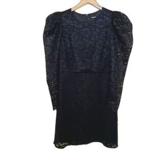 Express Lace Dress Sheer Puffed Long Sleeve size L Holiday Party Celebration